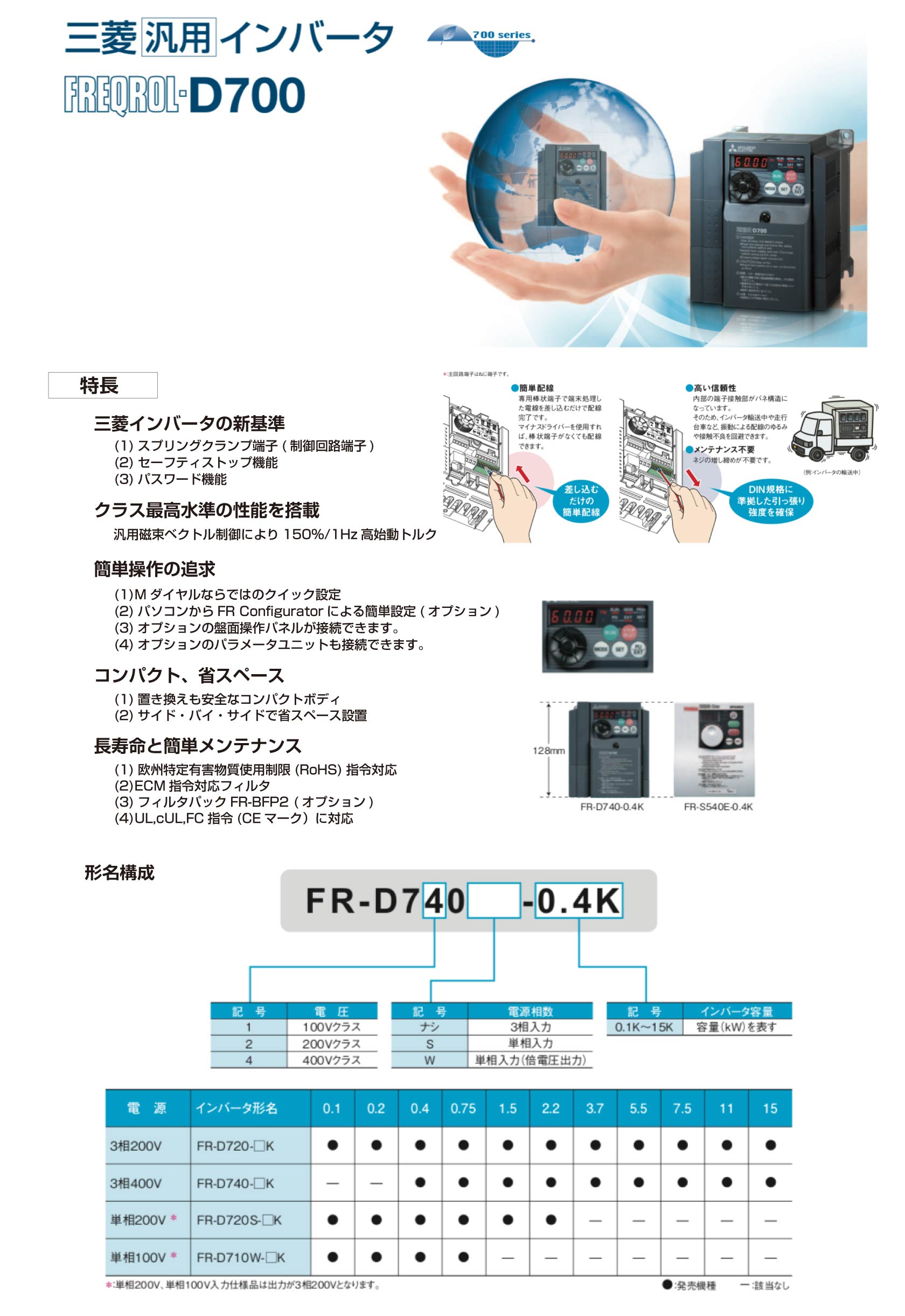 D700シリーズ｜汎用インバータ FREQROL｜制御機器関連商品｜オンライン 